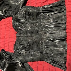 Aqua Black Satin Blouse